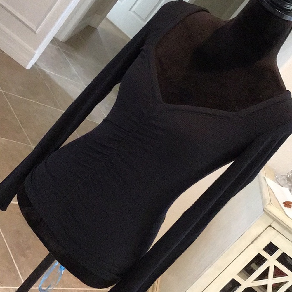 PAIGE ribbed, ruched front long sleeve top, black, size small